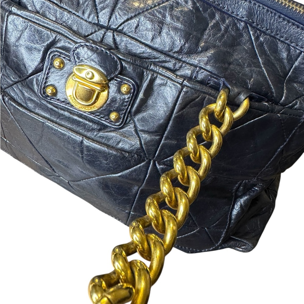 👜‎ Marc Jacobs Patchwork ‘Gennifer’ Navy Leather Chain Shoulder Bag XL Tote 👜 - Picture 5 of 16
